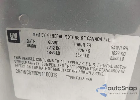 2009 Chevrolet Impala Lt from USA, damaged, VIN 2G1WC57M291100019